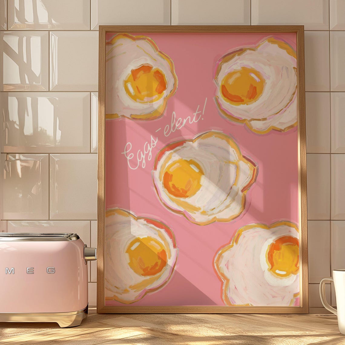 Eggs-elent Fried Eggs Pink Kitchen Watercolor Food Art Poster