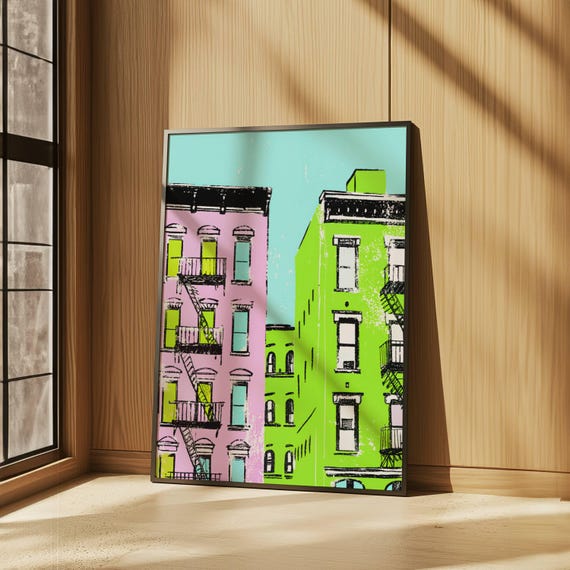 NYC Watercolor Art Print, Modern Cityscape Poster