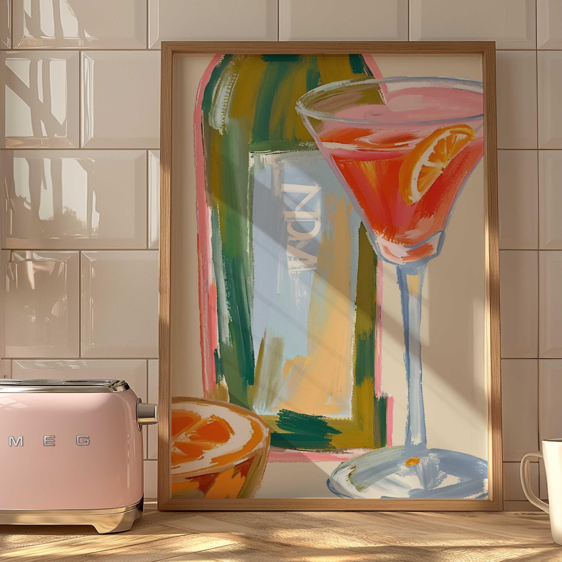 Aperol Spritz Watercolor Cocktail Martini Glass Bar Cart Poster