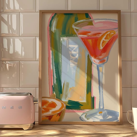 Aperol Spritz Watercolor Cocktail Martini Glass Bar Cart Poster