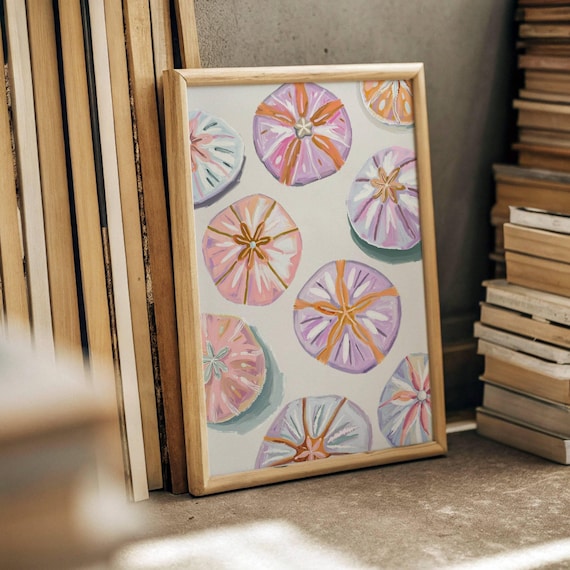 Colorful Pastel Sand Dollars Abstract Coastal Beach House Wall Art Print Unique Poster Dining Room Kitchen Meet Me At The