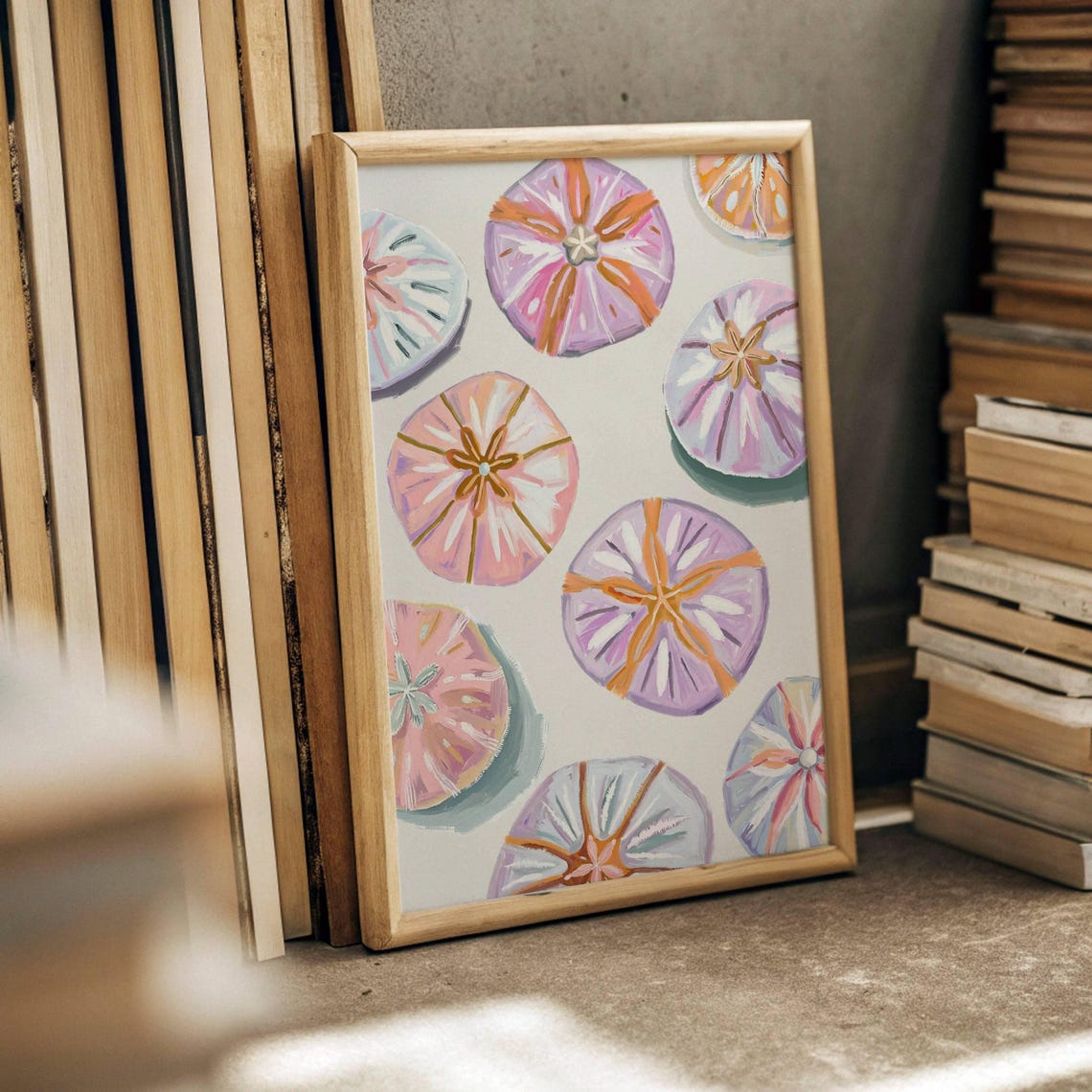 Pastel Sand Dollars Pink Purple Beach Shells Coastal Art Poster