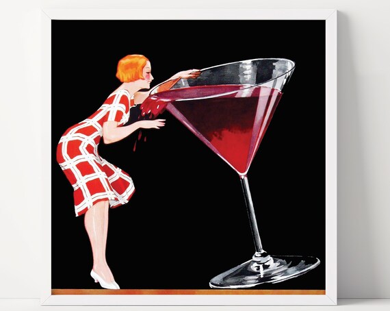 Art Deco Redhead Woman Oversized Martini Glass Cocktail Poster