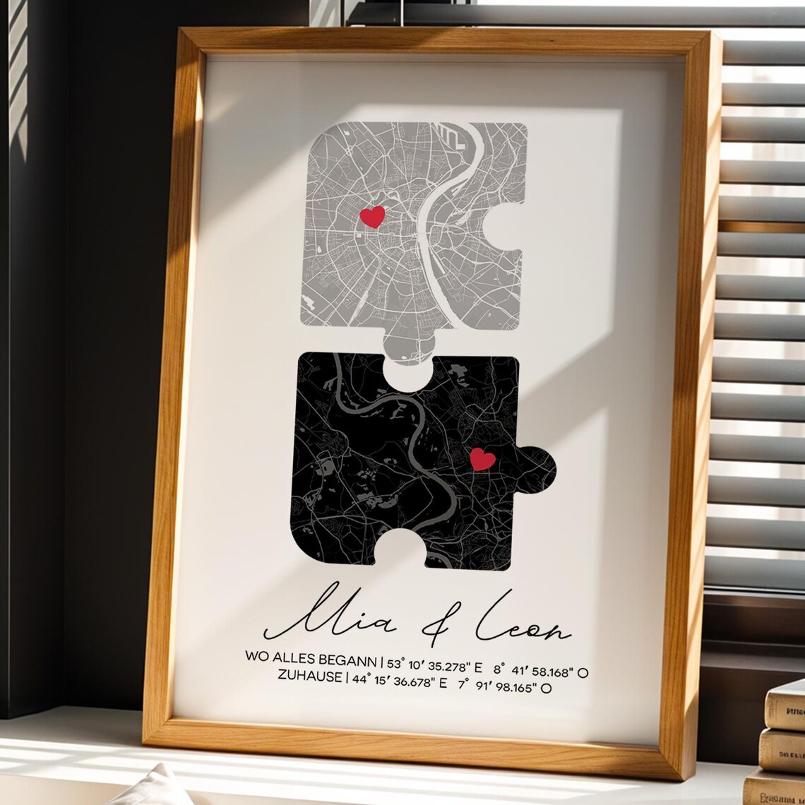 Personalized City Map Puzzle Poster, Heart Coordinates