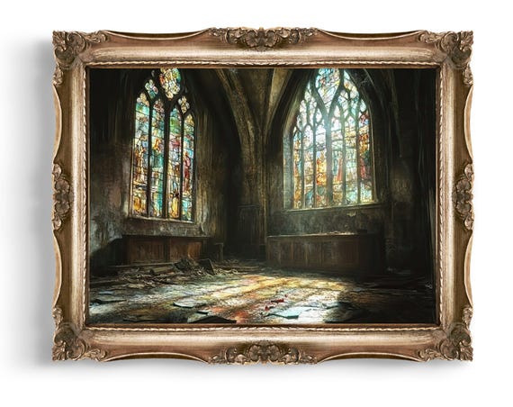 Vintage Style Creepy Wall Art Church Stained Glass Print Gothic Home Decor Dark Academia Spooky