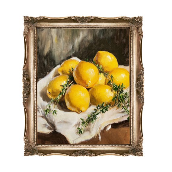 Lemon Still Life Art Print Kitchen Decor Yellow Fruit Wall Home Modern Fine