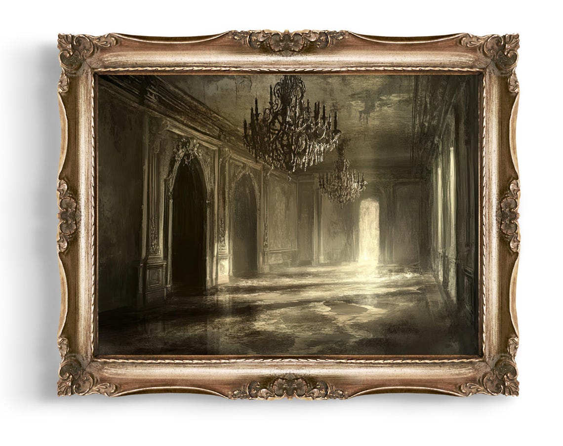 Abandoned Grand Ballroom Chandelier Gothic Dark Academia Art Poster
