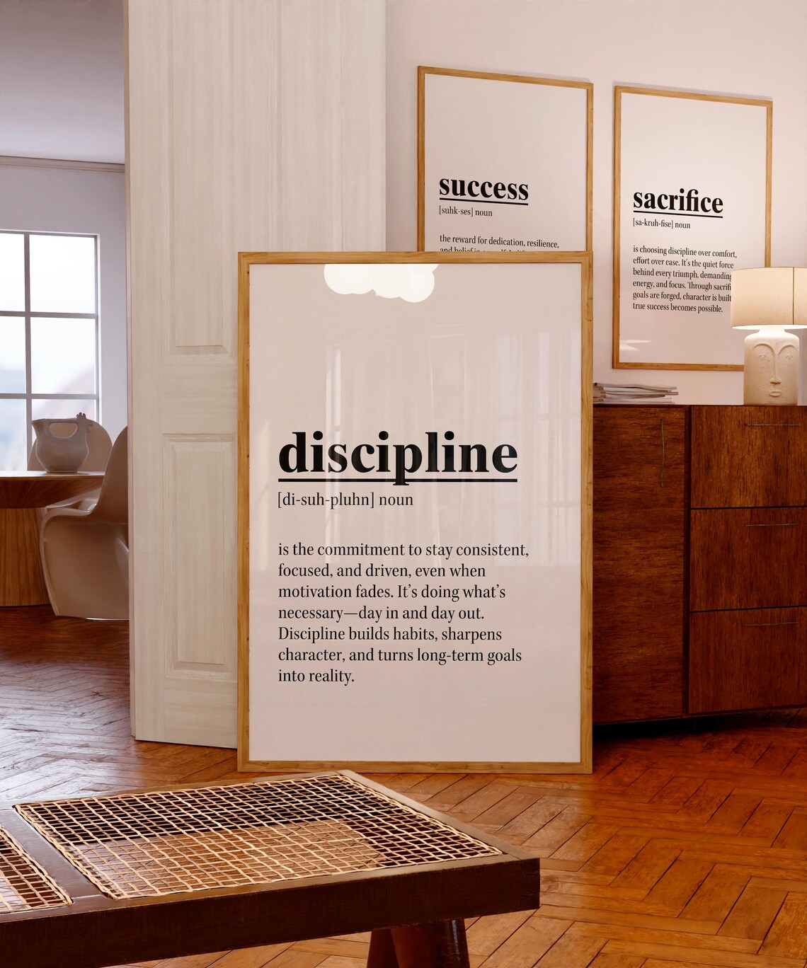 Motivational Wall Art Set Discipline Success Sacrifice