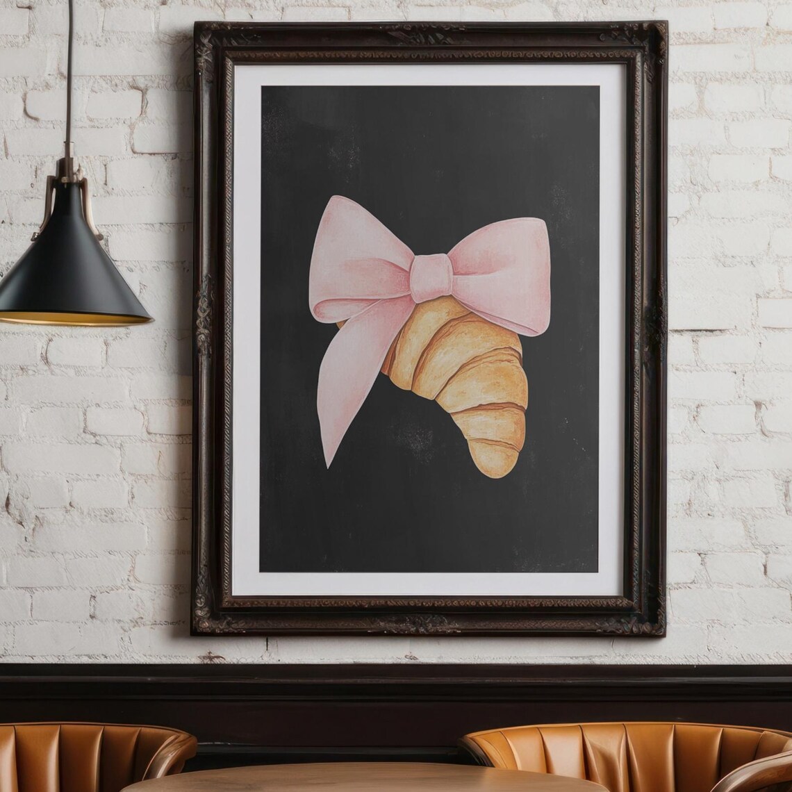 Croissant With Pink Bow, Cute Coquette Wall Art