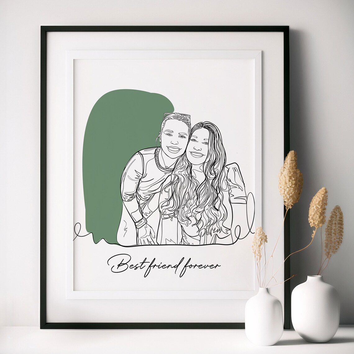 Best Friend Forever Line Art Two Women Friendship Portrait Poster