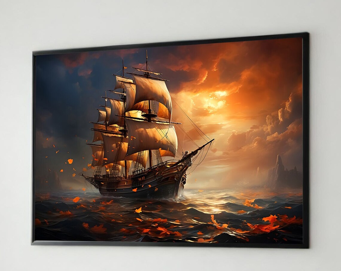 Epic Sailing Ship Art Print, Dramatic Ocean Painting - Image 5
