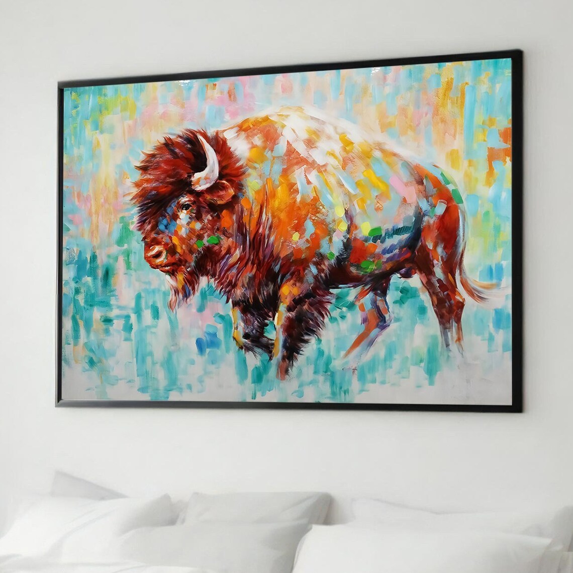 Vibrant Buffalo Painting, Modern Wildlife Decor