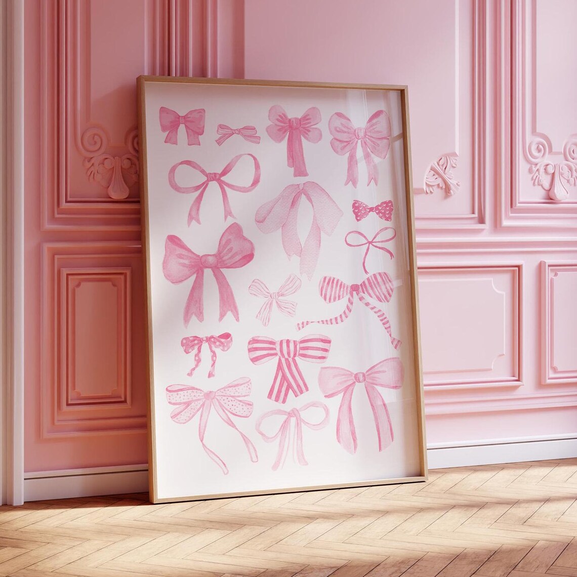 Pink Watercolor Bows Ribbon Collage Coquette Girly Bedroom Wall Art