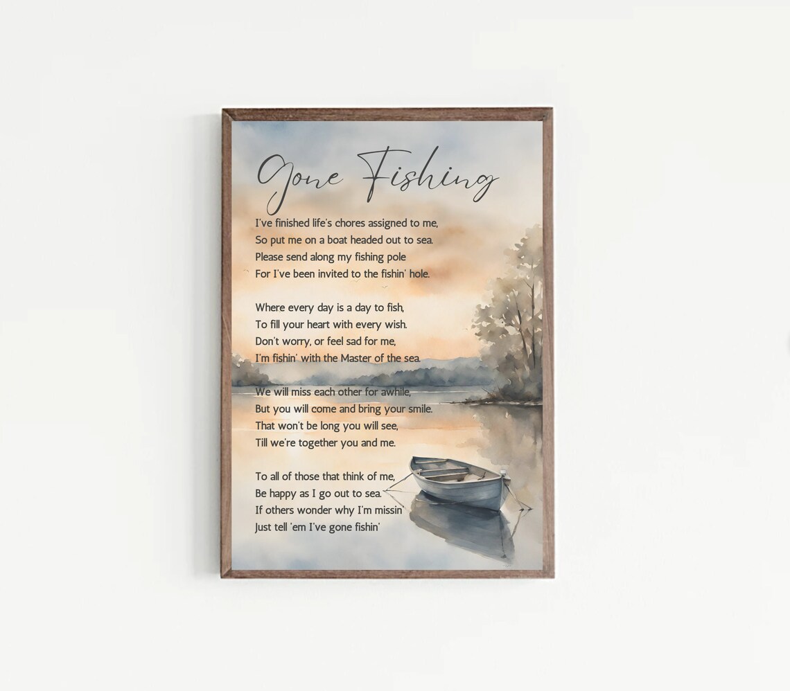 Gone Fishing Memorial Poem Print With Lakeside Boat Watercolor - Image 2