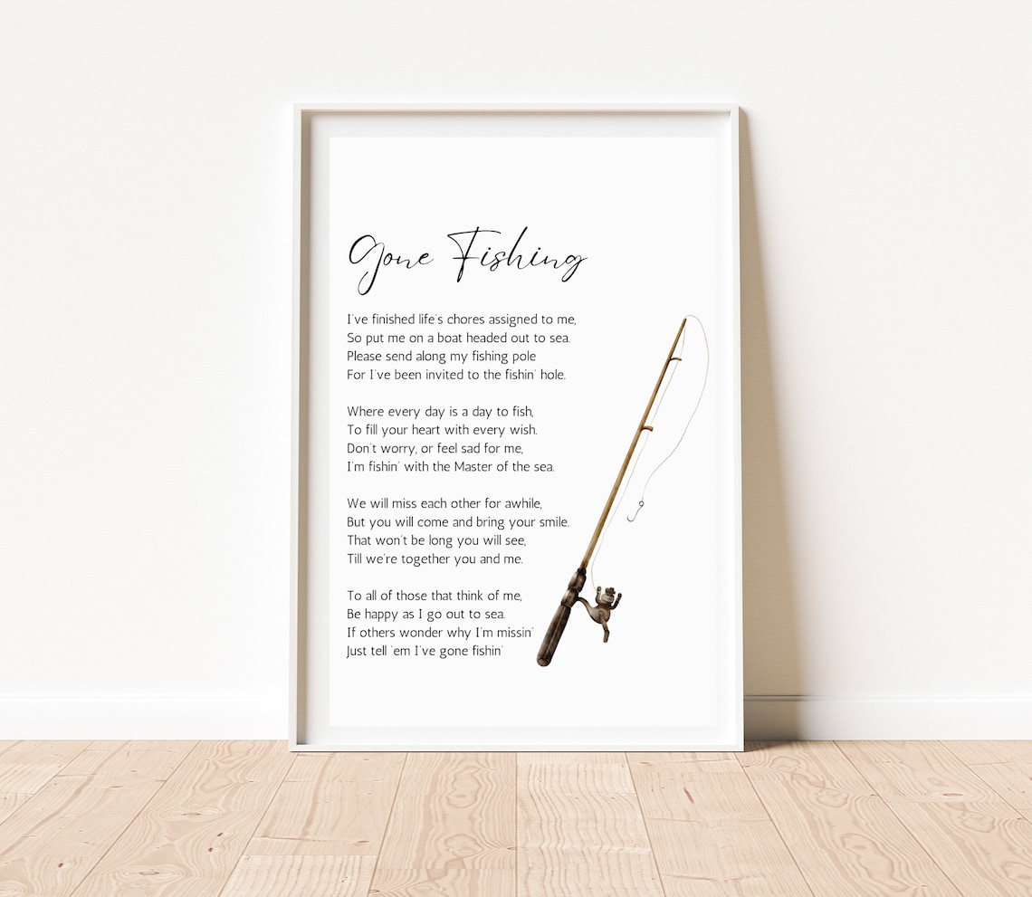 Gone Fishing Fisherman Memorial Poem With Watercolor Rod Print - Image 2