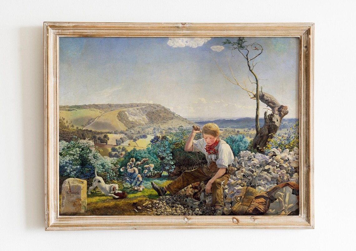 John Brett The Stonebreaker Boy Dog Chalk Hills Vintage Art Poster