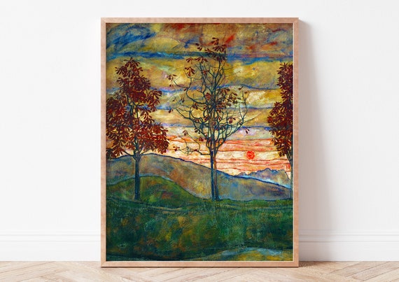 Four Trees Art Print Vier Bume Egon Schiele Wall Trendy Home Decor Vintage Landscape Poster Oil Painting