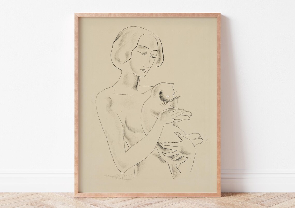 Marguerite Zorach Nude With Cat 1925 Elegant Line Drawing Art Print
