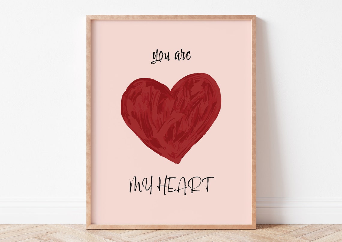 You Are My Heart Romantic Red Heart Quote Minimalist Love Wall Art