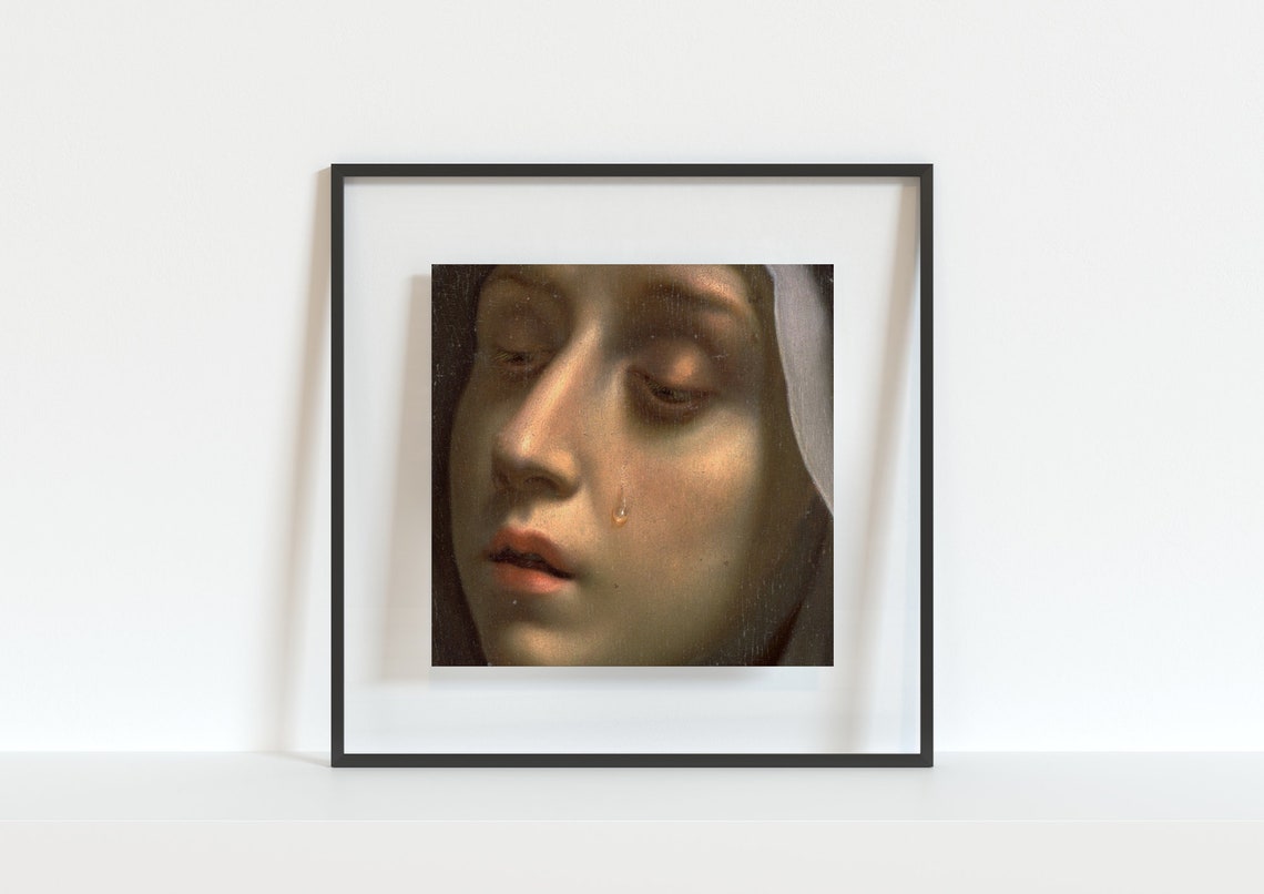 Weeping Madonna Saint Face Renaissance Devotional Oil Painting Poster