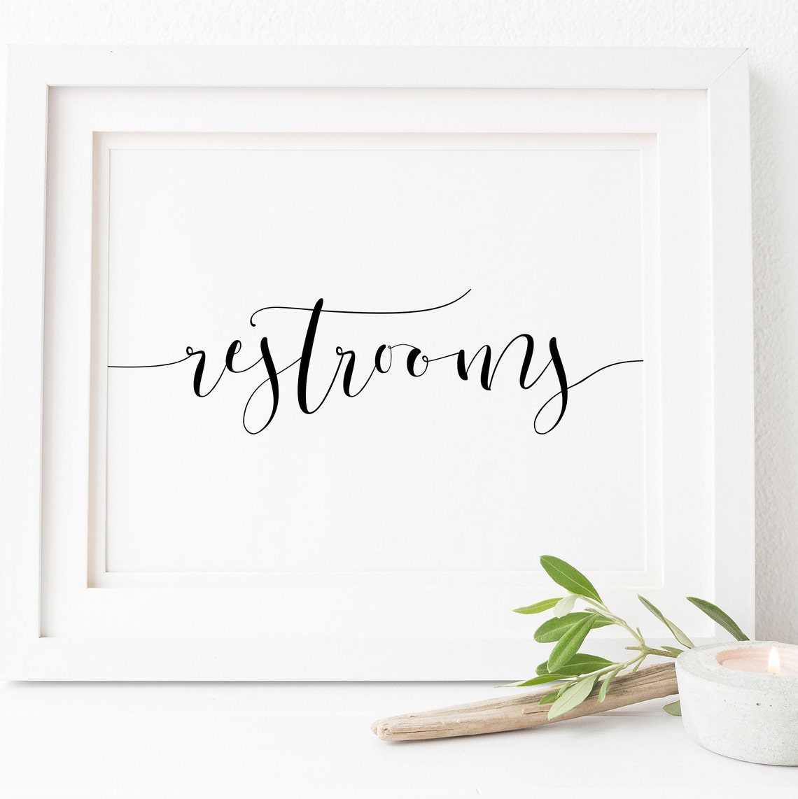 Restrooms Script Wedding Bathroom Sign Elegant Calligraphy Poster