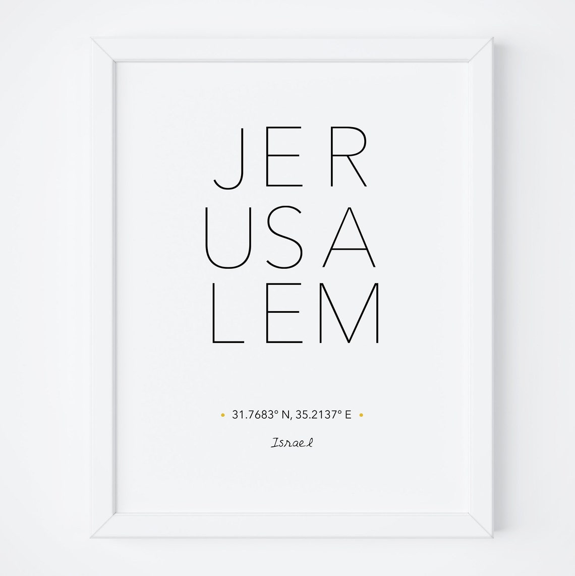 Jerusalem Bold Stacked Coordinates Typography Travel Poster Art
