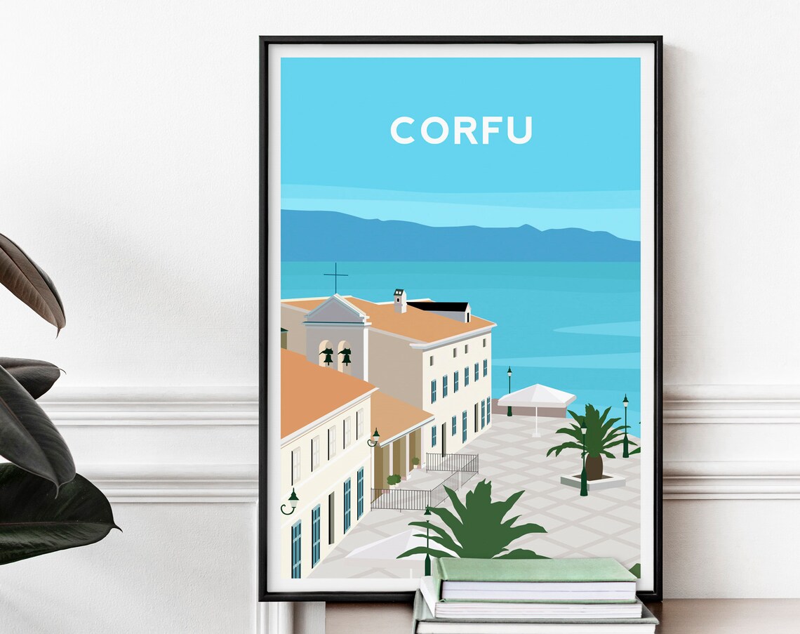 Corfu Travel Poster, Greek Island Wall Decor