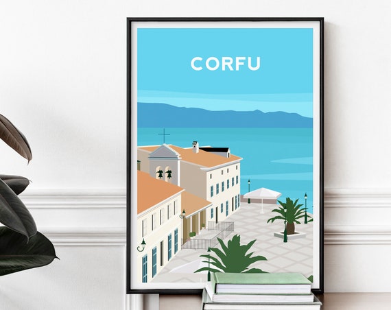 Corfu Travel Poster, Greek Island Wall Decor
