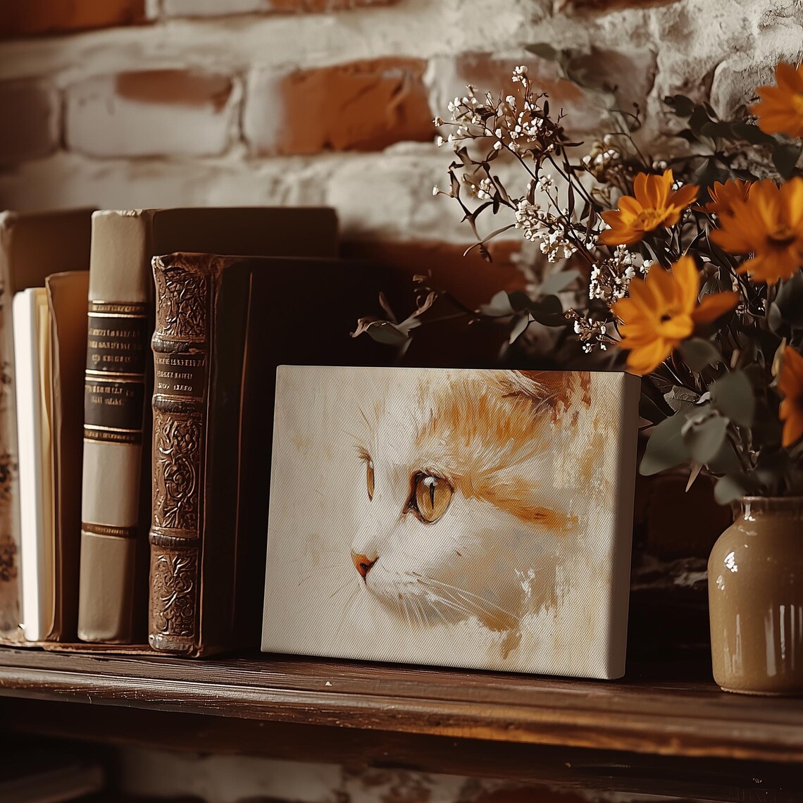 White And Ginger Cat Portrait Close Up Soft Oil Painting Poster - Image 5