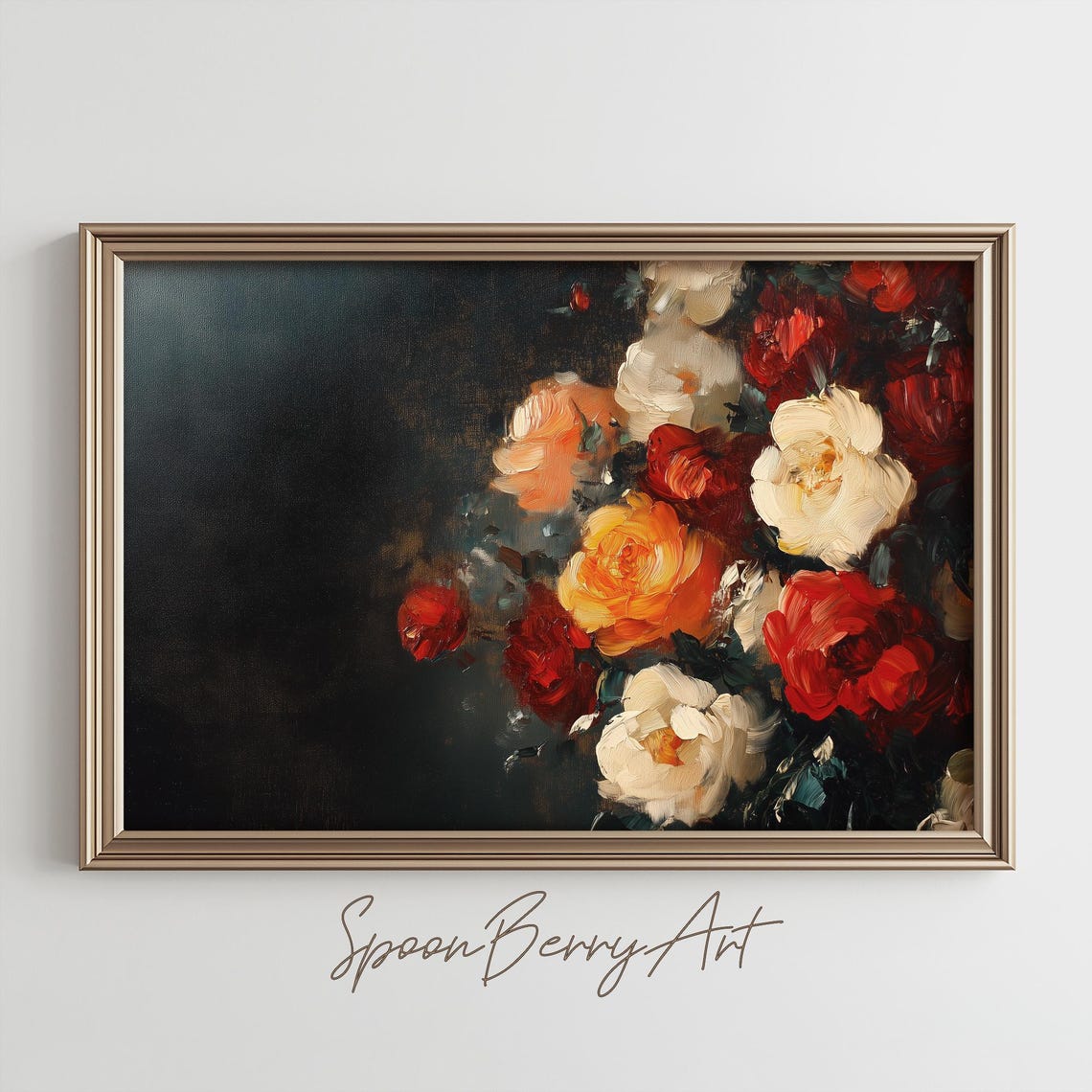 Autumn Bouquet Painting Vintage Flower Wall Print Flower Print Wall Decor Floral Wall Art Dark Moody Oil Painting Art