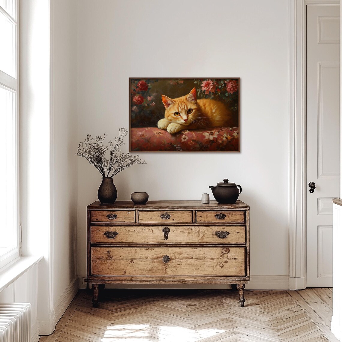 Orange Ginger Cat Painting Moody Vintage Cat Wall Print Cat Print Wall Decor Animal Wall Art Feline Oil Painting Art - Image 3