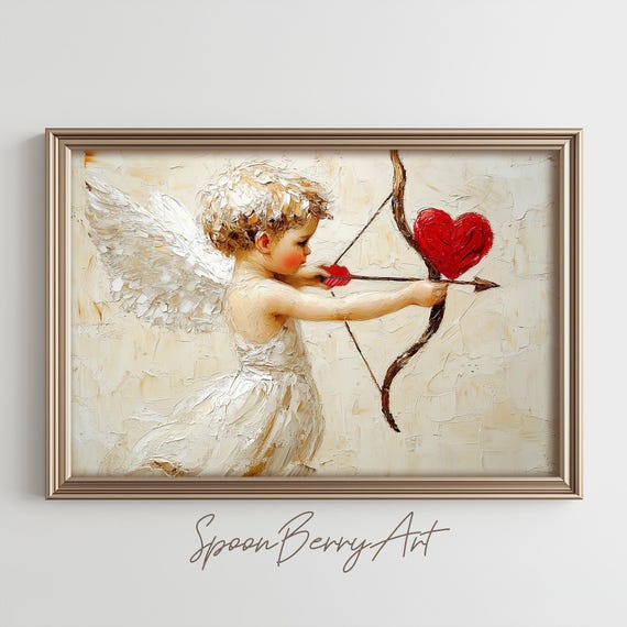 Cupid Painting Antique Cupid Wall Print Cupids Bow Arrow Print Wall Decor Valentines Day Art Moody Oil Painting Art