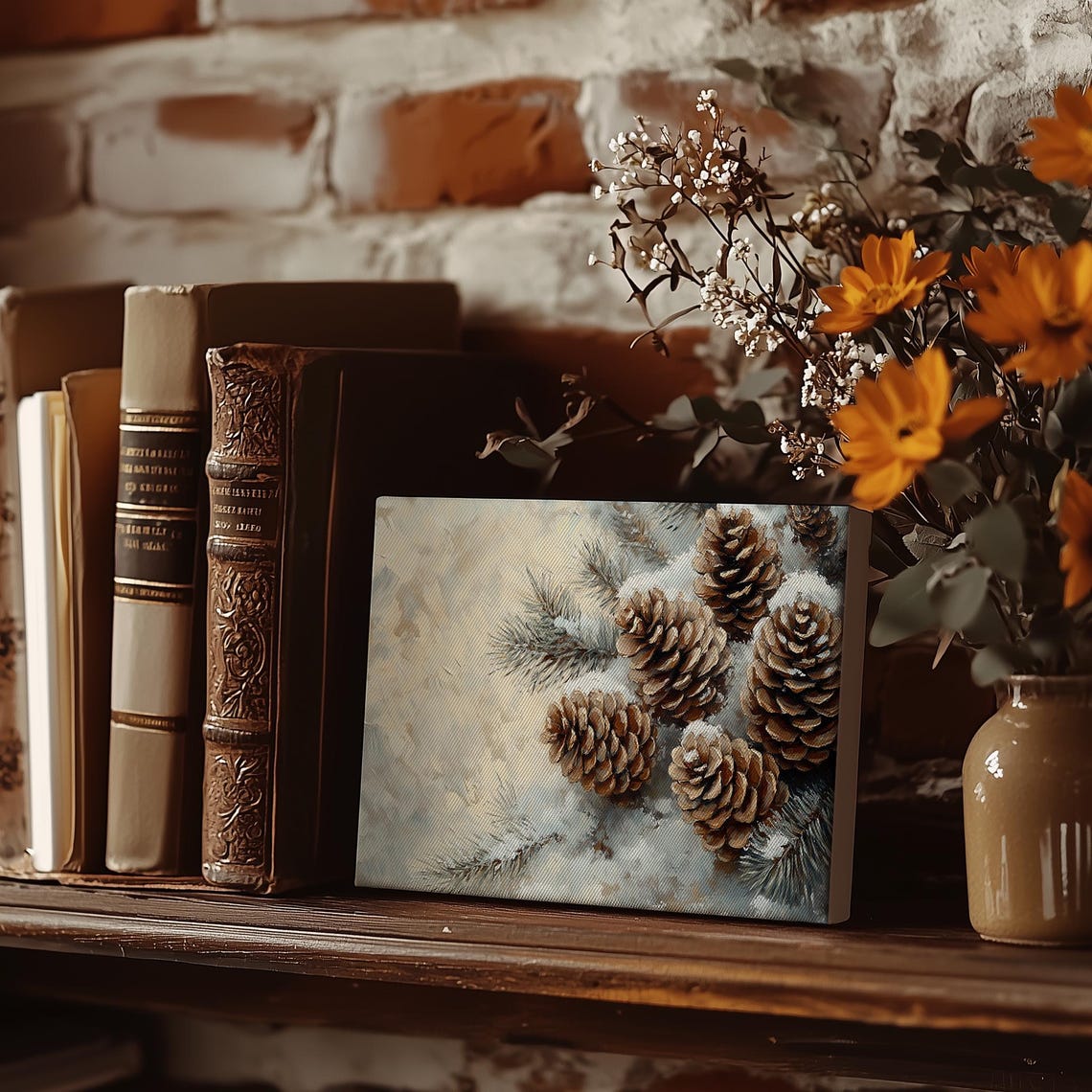 Snow-Dusted Pine Cones Resting on a Snowy Evergreen Branch Poster - Image 3