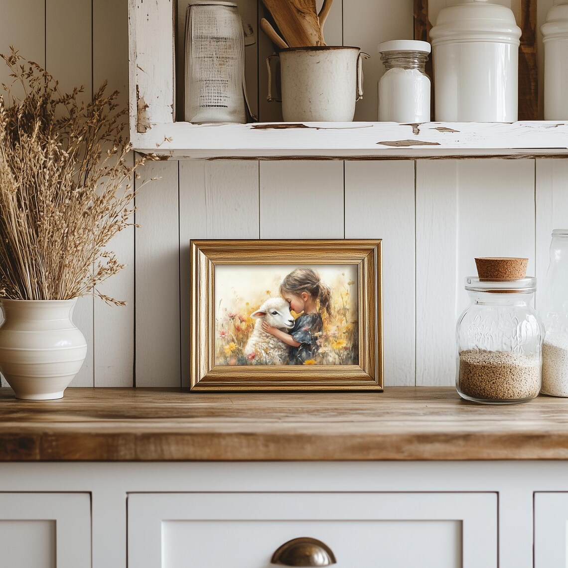Little Girl Hugging A Lamb In Wildflower Meadow Painting Poster - Image 5