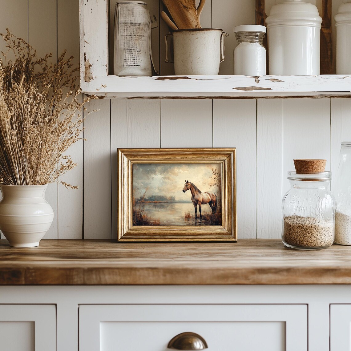 Tan Horse Wading At Autumn Lake Edge In Morning Light Poster - Image 4