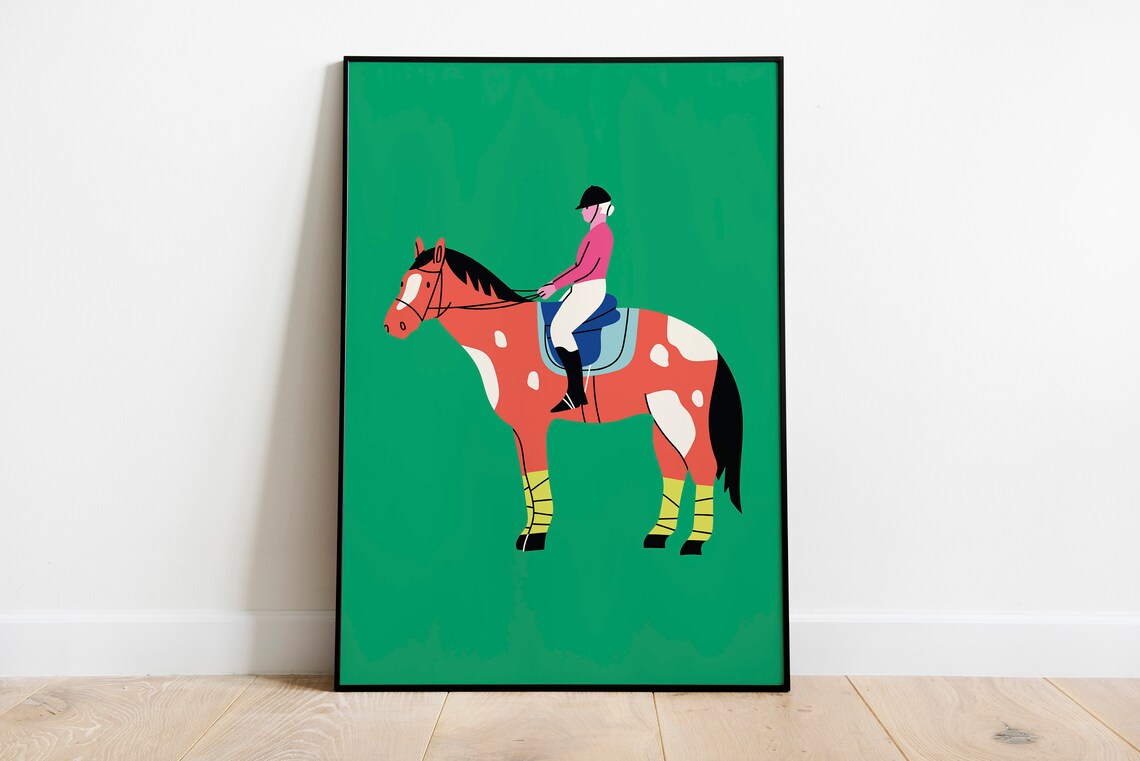 Equestrian Rider On Spotted Horse Colorful Modern Pop Art Poster