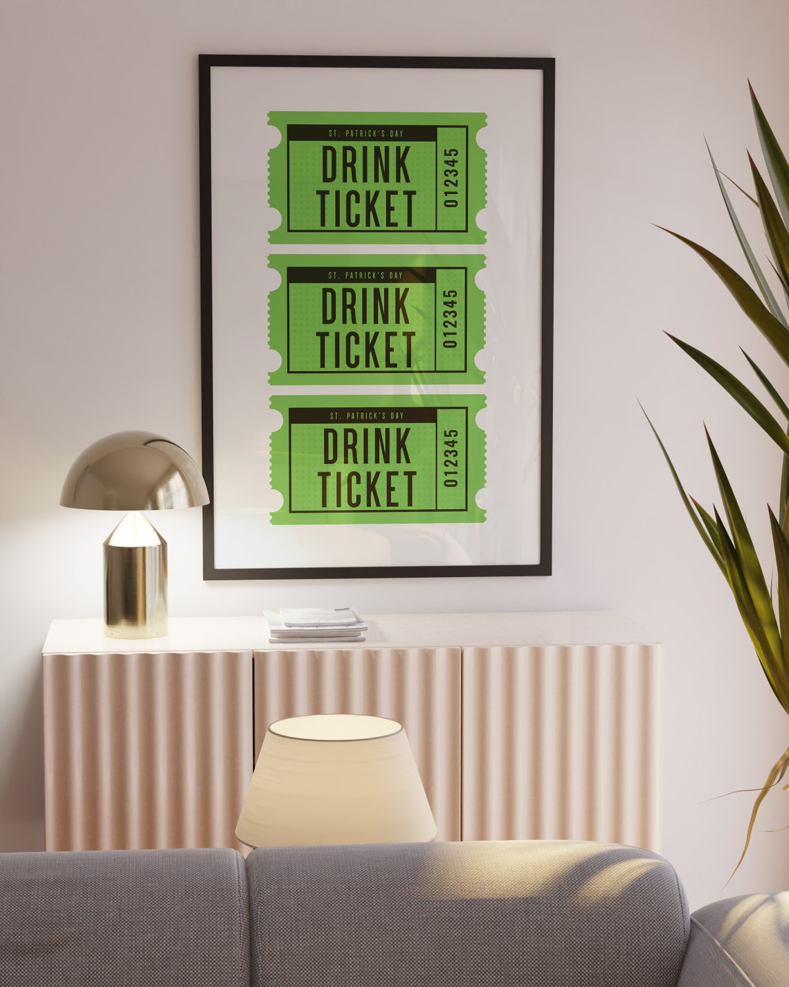 St Patrick Day Green Drink Ticket Trio Lucky Bar Party Decor Poster