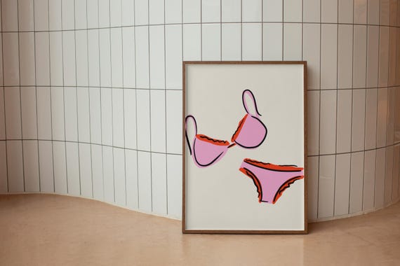 Dorm Art For Feminist Decor Minimalist Poster Bedroom Print Cool Girl Cute Lingerie Wall Pink And Red Hand Drawn
