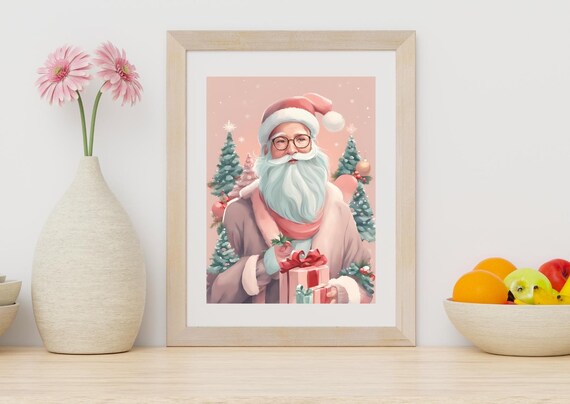 Christmas Wall Art Vintage Santa Claus Illustration Decor Holiday Gift Happy Holidays Print