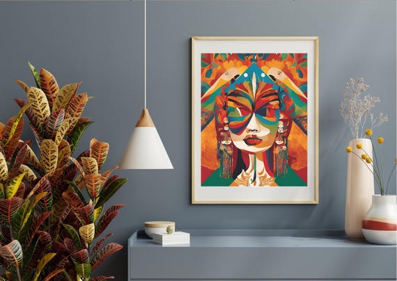 Mexicaninspired Feminine Art Print Vibrant Abstract Decor