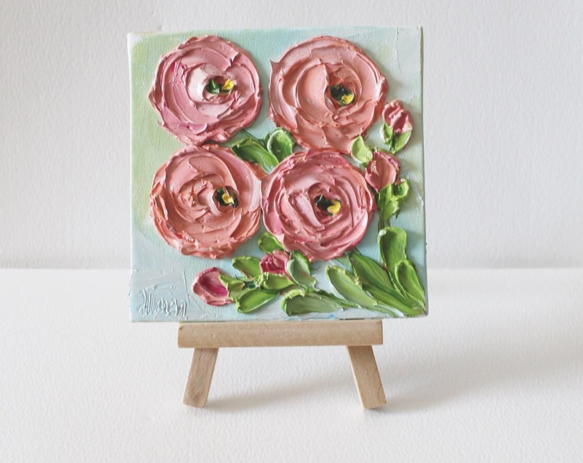 Miniature Apricot Ranunculus Impasto Painting
