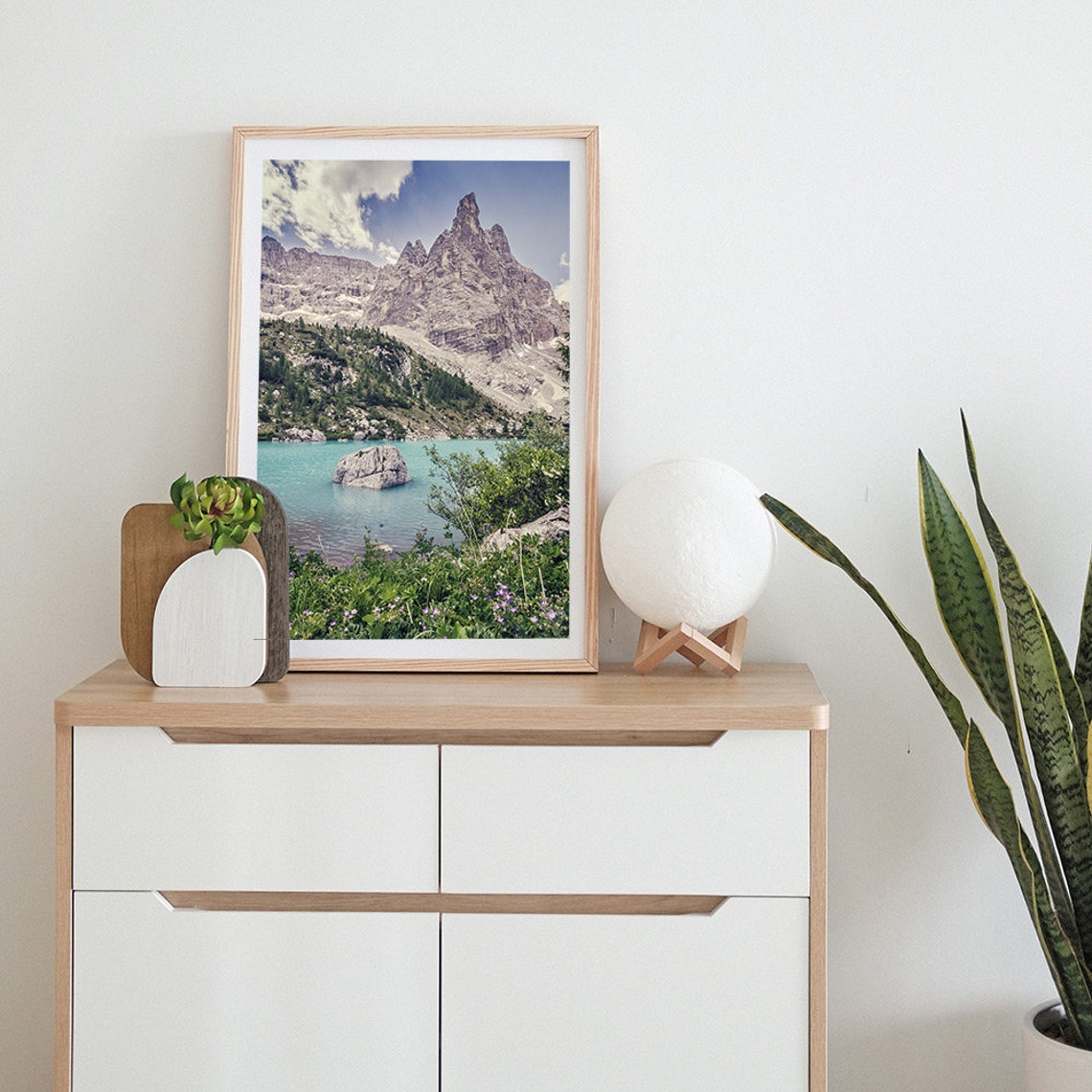 Turquoise Mountain Lake Boulder Dramatic Rocky Peaks Alpine Poster - Image 2