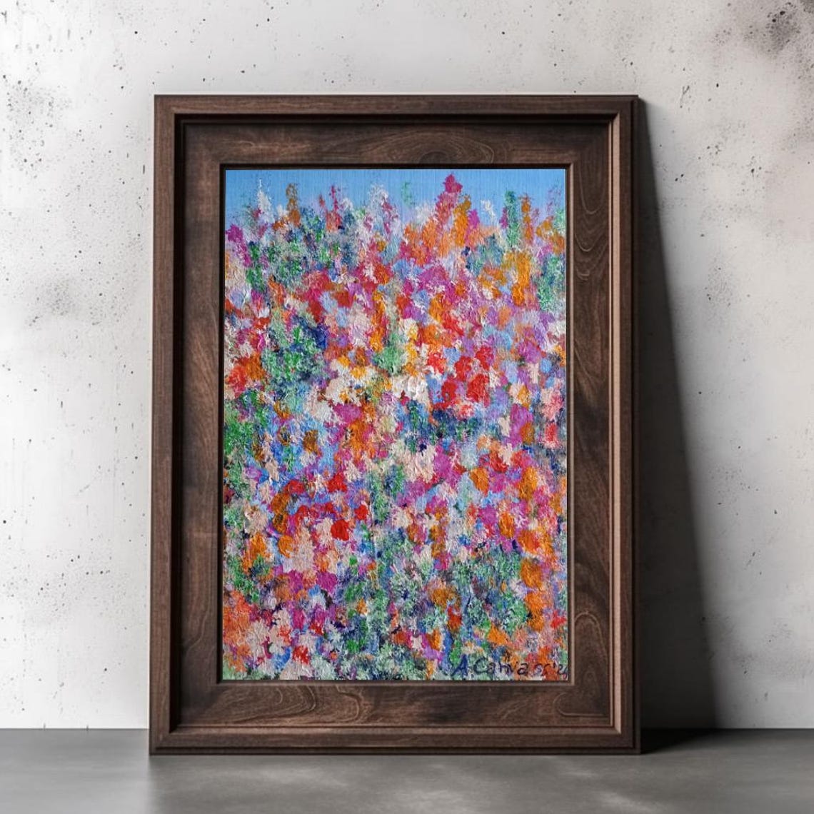 Colorful Abstract Flower Field Impasto Texture Multicolor Wall Art - Image 2