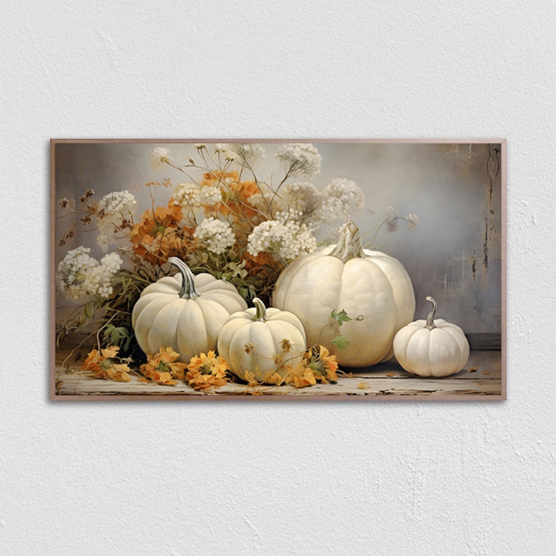 White Pumpkins Pastel Harvest Fall Art Print