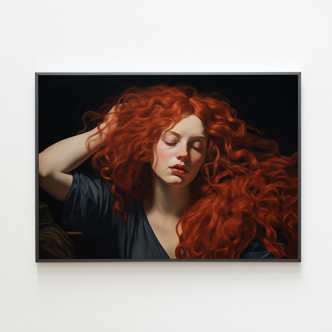 Dramatic Fiery Redhead Woman Portrait Dark Chiaroscuro Poster