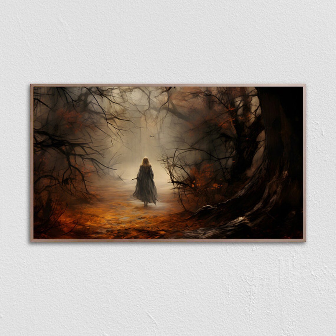 Blonde Woman Dark Cloak Misty Autumn Woods Gothic Fantasy Print