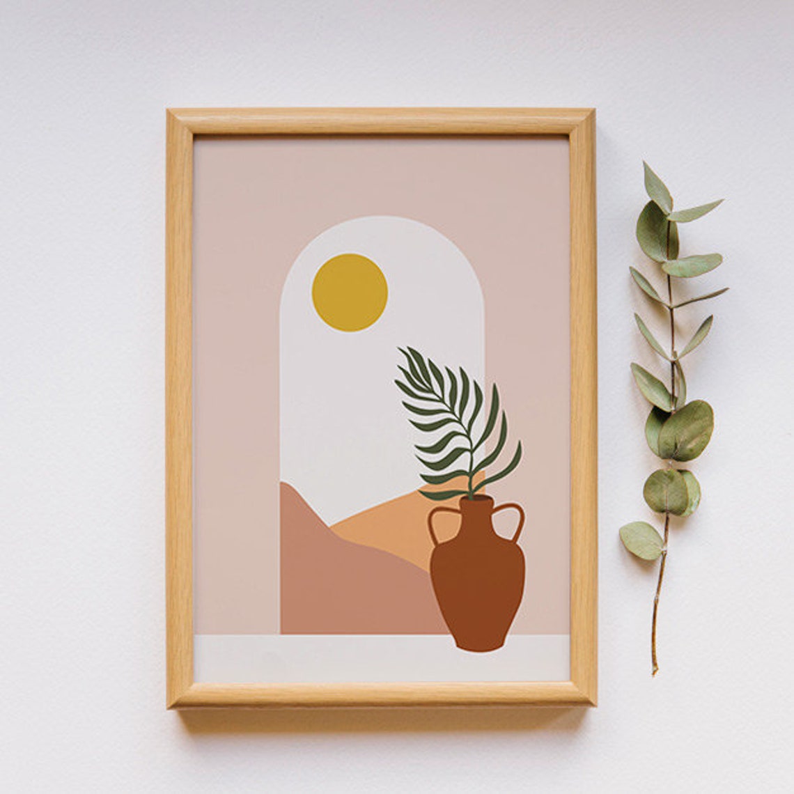 Boho Arch Sun Terracotta Vase Palm Leaf Abstract Minimal Poster