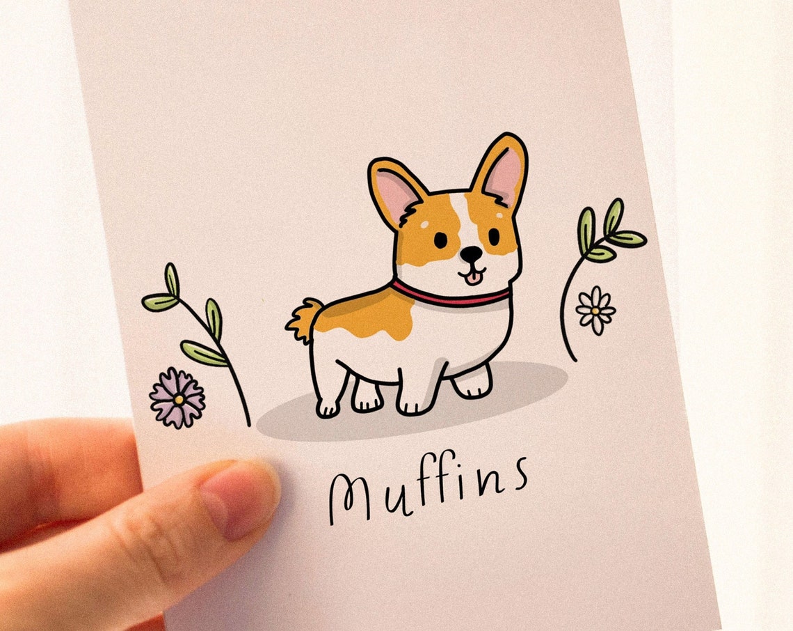 Custom Cute Corgi Pet Portrait with Flowers Bloom Dog Poster