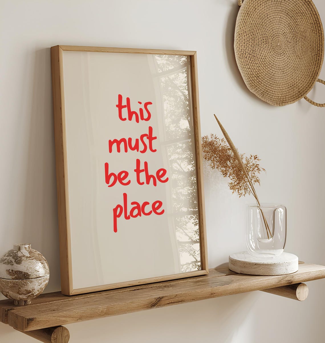 This Must Be The Place Red Script Quote Poster Cream Minimal