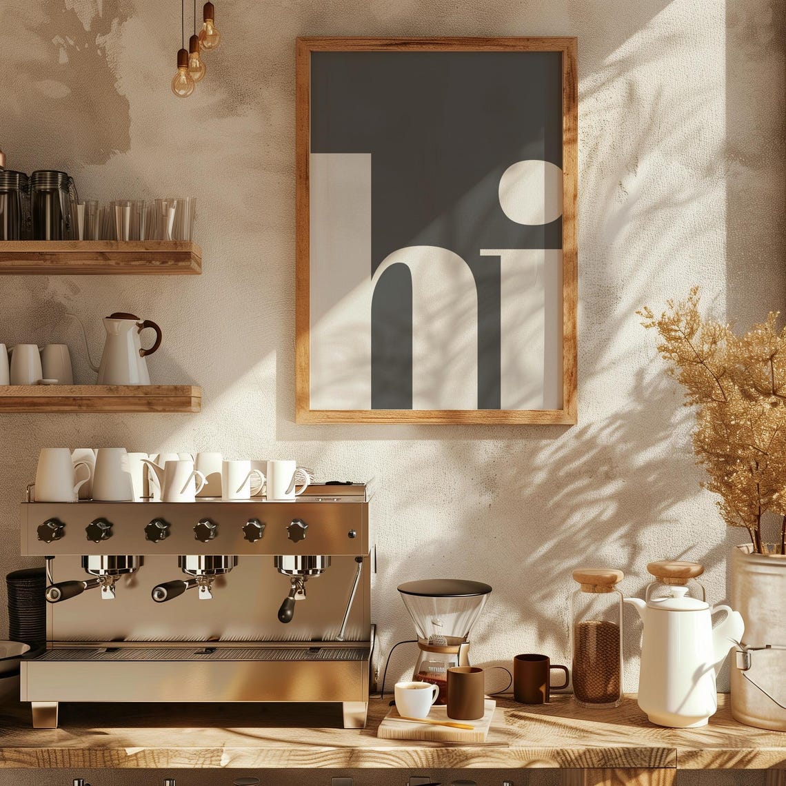 Hi Poster Hello Typography Art Print, Black White - Image 2
